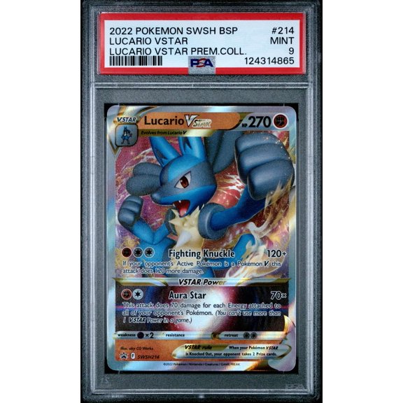 Collectible Graded 2022 Pokemon SWSH Black Star Promo #214 Lucario VSTAR PSA 9 Trading Card