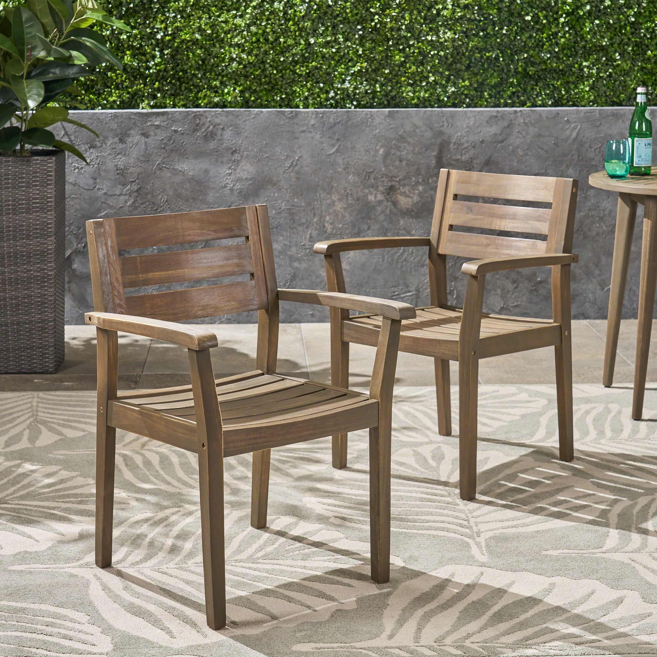 GDF Studio Stanford Outdoor Rustic Acacia Wood Dining Chairs with Slat