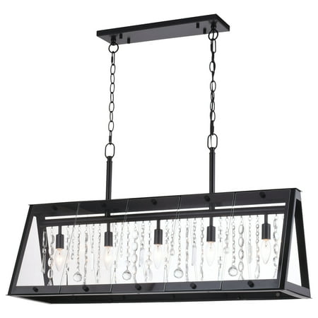 Vaxcel Tremont 5L Crystal Black Urban Loft Linear Chandelier Island Pendant Light Fixture