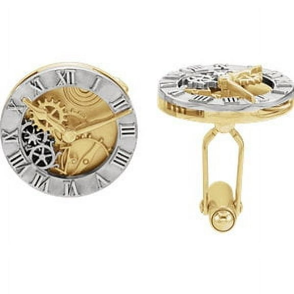 FB Jewels 14K Yellow and White Two Tone Gold Clock Design Cuff Links-Pair