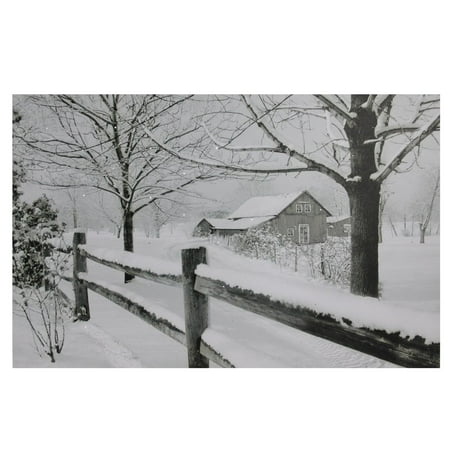 Cabin Wall Art - Large Fiber Optic Snowy Cabin Canvas Wall Art