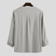 thumbnail image 5 of Camisa de lino de algodón para hombre, camiseta holgada informal de moda de otoño con cordón para hombre, camiseta de manga larga de Color puro para Yoga en la playa, 5 of 7