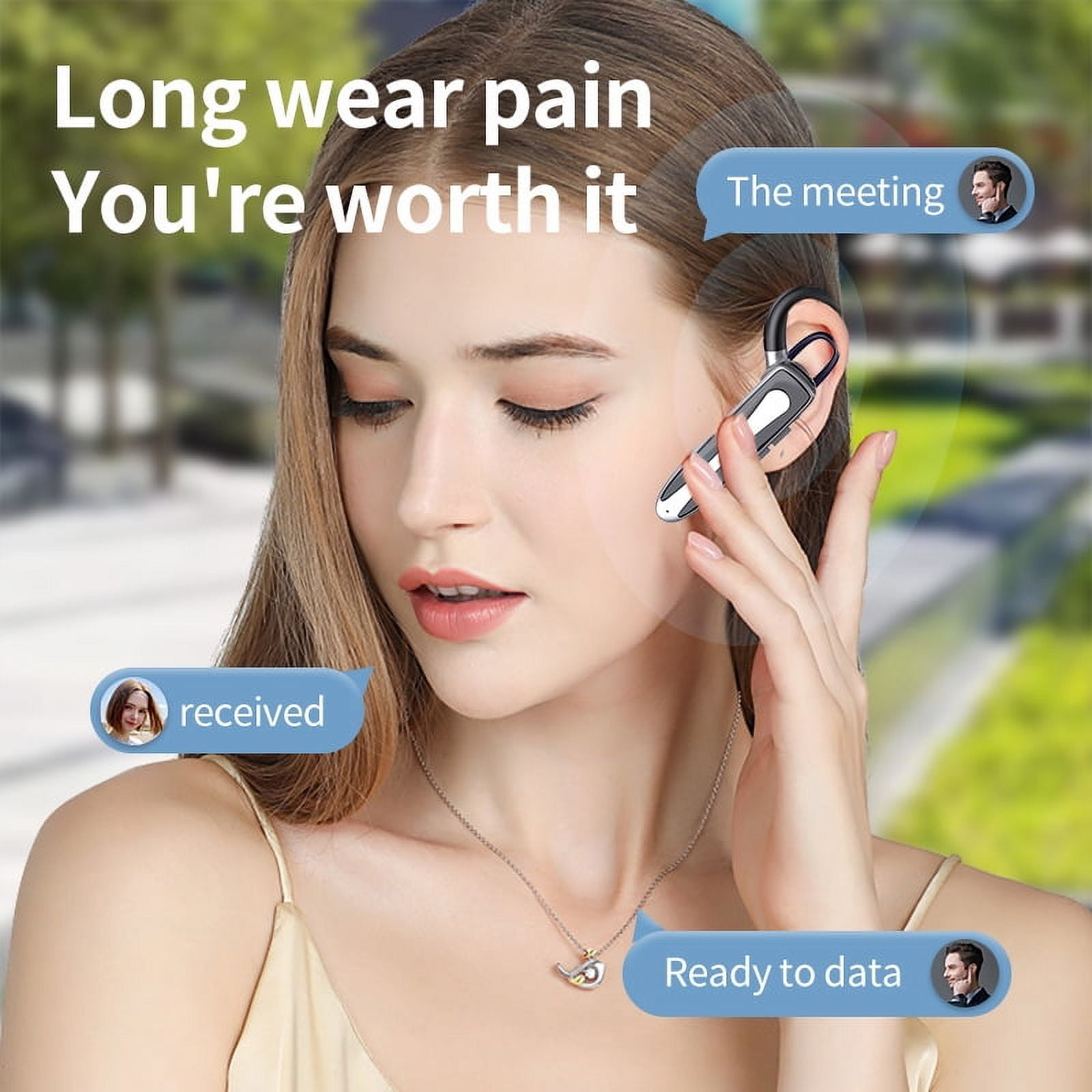 Bluetooth Headset,Wireless Bluetooth Earpiece V5.1 Hands-Free Earphones CVC 8.0 Noise Canceling with Dual-Mic for Driving/Business/Office, Compatible with iPhone and Android