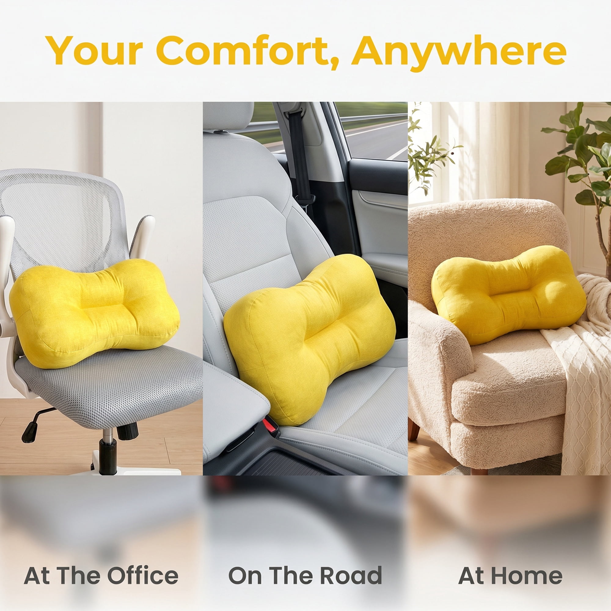 Unique Bargains Lumbar Support Pillow Flax Back Support Apricot Yellow 18.9" x 10.6"