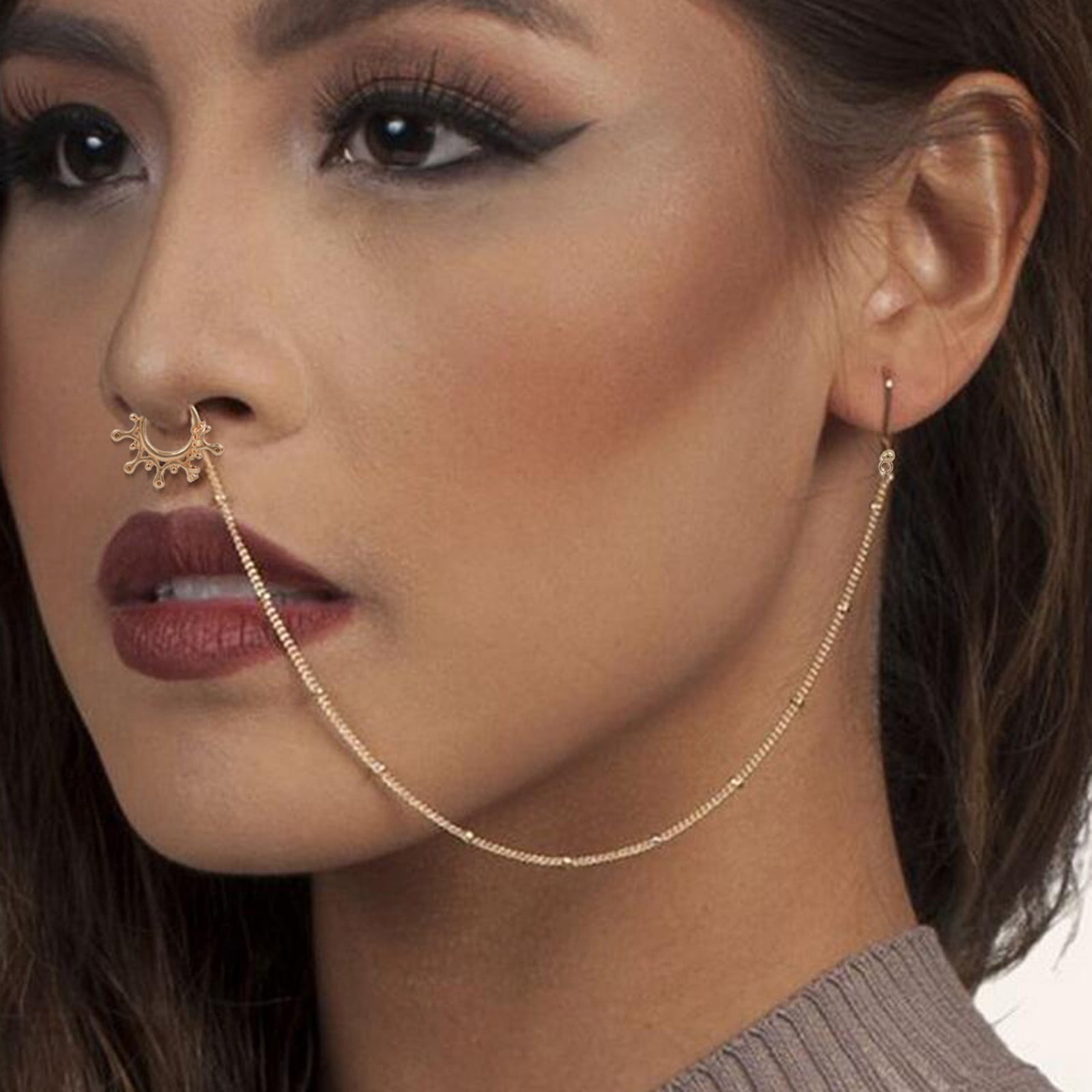 Nose Ring Indian Pierced Nath Fashion Jewelry Hoop Gold Designer White  Crystal | eBay