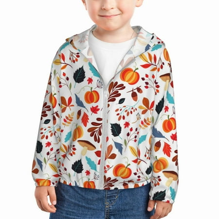 

Lukts Autumn Pumpkins Fall Leaves Print Children s Long-Sleeved Sun Protection Clothing Hooded Sweatshirts for Boys and Girls Outdoor Sports-3 Years