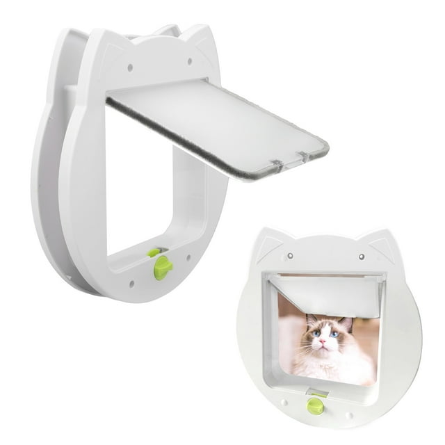 Porte pour Chat Verrouillable 2 Voies Résistante aux Intempéries Silencieuse Porte pour Chien pour Fenêtre Mur Intérieur Extérieur Porte pour Chat Blanche