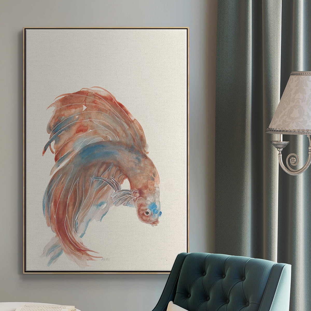 Betta III Framed Premium Gallery Wrapped Canvas - Ready to Hang - 25 x 37 - Natural Wood Floating Frame