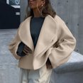 thumbnail image 2 of XPMWRP Women's Oversized Cropped Coats Lapel Open Front Long Sleeve Solid Color Jacket Winter Warm Loose Jacket Yellow S, 2 of 6