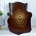 thumbnail image 4 of Mandala Soft Flannel Fleece Throw Blanket, Universe Spiritiual Culture Vintage Floral Motif, Cozy Plush for Indoor and Outdoor Use, 60" x 80", Chestnut Brown Yellow, by Ambesonne, 4 of 5
