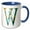 Blue/White, variant on 3drose, Turquoise and Image of Gold Leafy Monogram Initial W, 11oz Two-tone Green Mug
