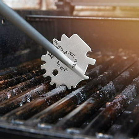 

Sage Owl BBQ Grill Scraper for Outdoor Grill with 17.5’’ Long Handle - Stainless Steel BBQ Cleaner Safe Bristle-Free Alternative to Grill Brush for Outdoor Grill - Gifts for Men Who Have Everything