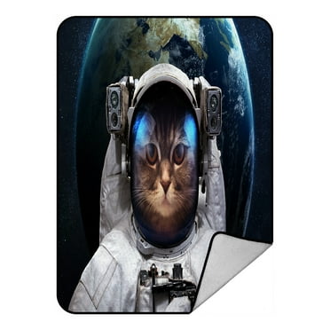 ABPHQTO Cat Astronaut Outer Space Spacewalk Fleece Blanket Fleece Back Throw Blanket 58x80inch