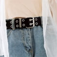 thumbnail image 2 of SANAG Women Belt Double Grommet Belt Alloy Leather Jeans Eyelet WaistBand, Black, Without Chain, 2 of 10