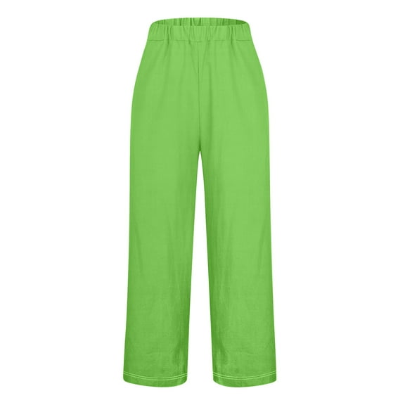 Chroia Women Summer High Waisted Linen Pants, Cotton Linen Casual Drawstring White Beach Long Pants