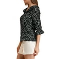 thumbnail image 5 of INSPIRE CHIC Women's Ruffle Lapel Collar Heart Print Button Down Elbow Sleeve Shirt Black L, 5 of 7