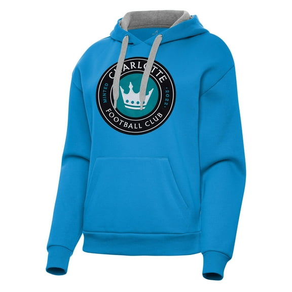 Women's Antigua Blue Charlotte FC Victory Pullover Hoodie