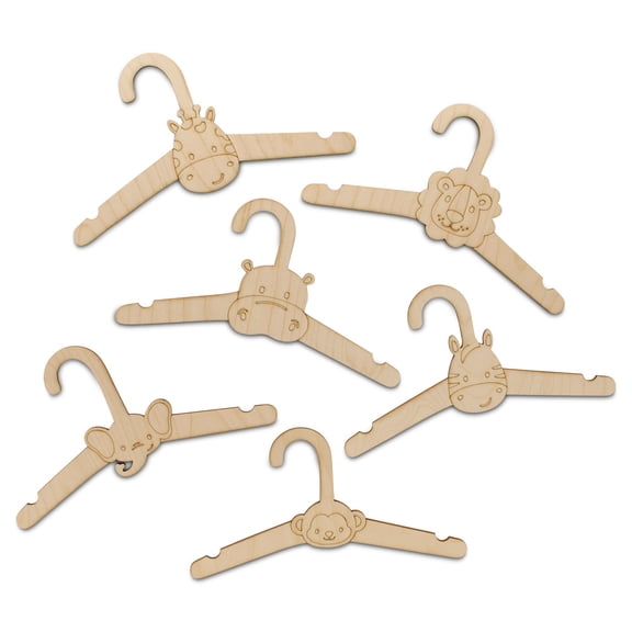 DIY Wooden Baby Hangers for Closet, 1 Sets of 6 Animal Infant Hangers for Baby Clothes and Safari Nursery Decor, by Woodpeckers