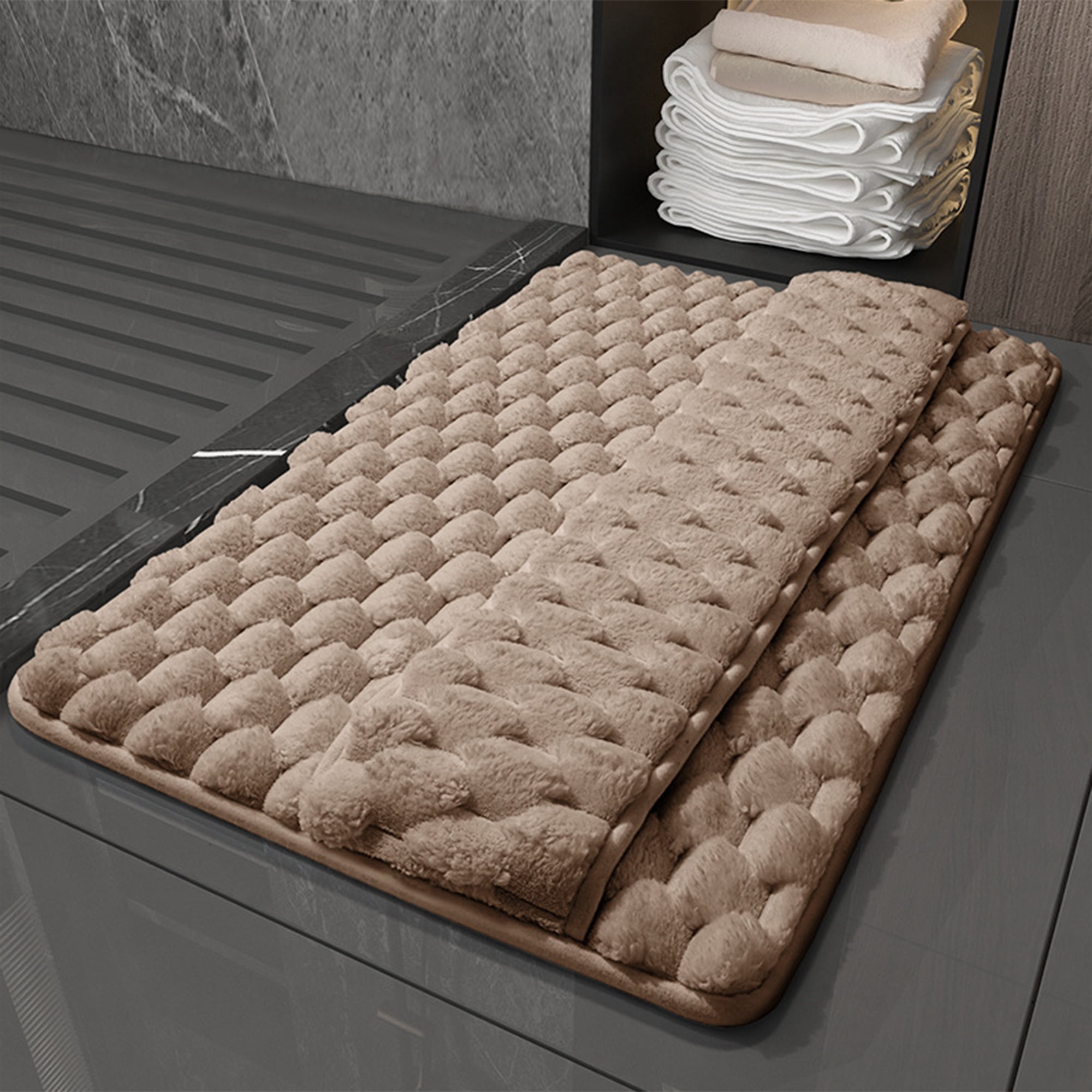 Unique Bargains Soft Absorbent Non-Slip Washable Bath Mat Brown 16" x 24"