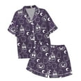 thumbnail image 5 of Personalized Customized Clothing DIY Womens Pajama Sets 2 Piece Halloween Short Sleeve Sleepwear Graphic Printed Satin Cute Buttons Tops Shorts Silk Satin Pajama Set, 5 of 5