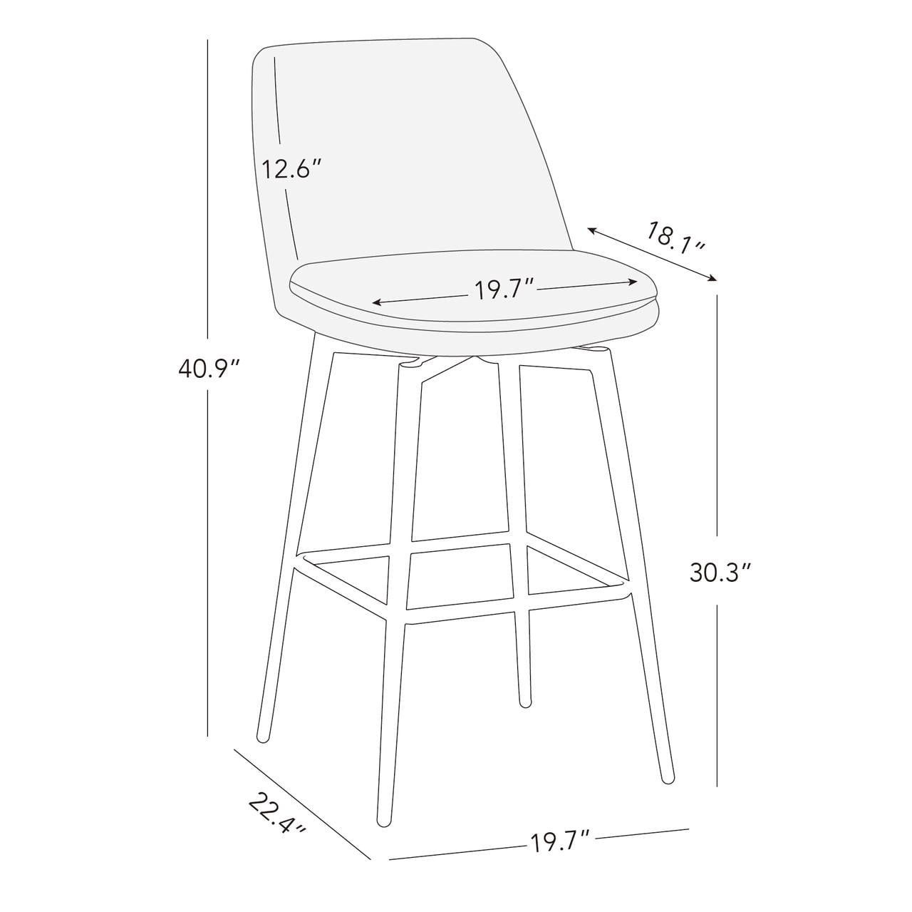 CHITA 30 inch Counter Height Swivel Bar Stools Low Back Set of 3, Metal Base, Faux Leather in Saddle Brown