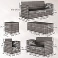 thumbnail image 2 of 6-Piece Rattan Patio Furniture Set, 7-Seater Outdoor Wicker Sofa Set with Storage Tea and Side Tables, Navy Blue Cushions, Grey PE Wicker & Steel Frame for Backyard or Garden, 2 of 7