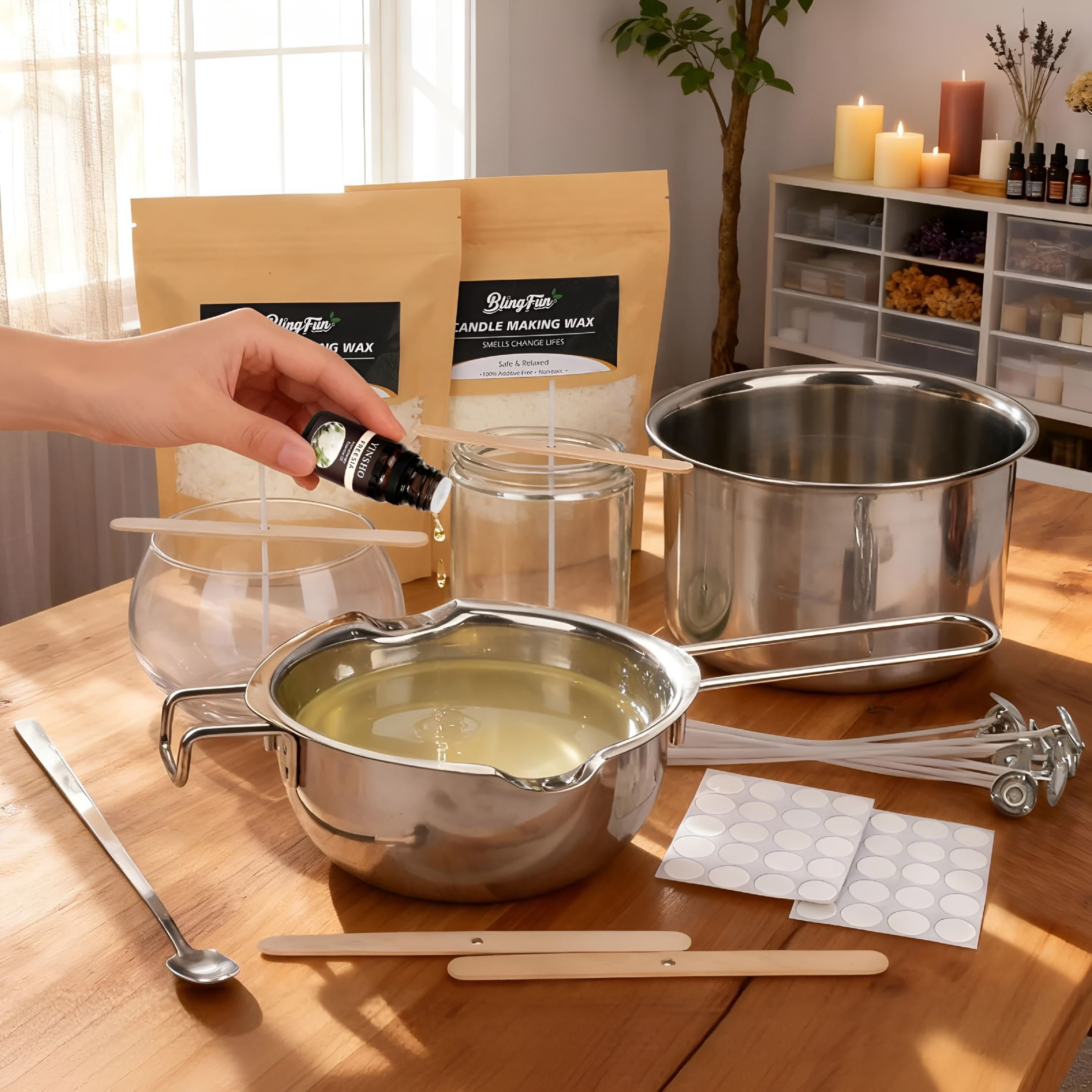 ACDANC 2026 New Double Boiler Melting Pot Set for Candle Making,3-Piece Stainless Steel Wax Melter with Pouring Pot,Ideal for Soy Wax,Beeswax,Candle Making Supplies