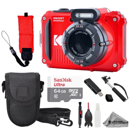 Kodak PIXPRO WPZ2 Digital Camera (Red) + Case + Foam Floating Strap - 64GB Value Kit