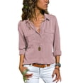 thumbnail image 1 of Frontwalk Button Down Shirts for Womens Casual Office Work Plain Tops Plus Size Roll Up Long Sleeve Blouse with Pockets, 1 of 3