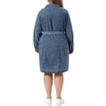 thumbnail image 3 of Agnes Orinda Women's Plus Size Easter Long Sleeves Button Down Belted Denim Shirt Midi Jean Dresses 1X Gray Blue, 3 of 5