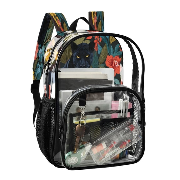 PVC Transparent Backpack Stylish & Durable Clear Backpack Perfect for School, Travel and Outings Black Panther in The Jungle