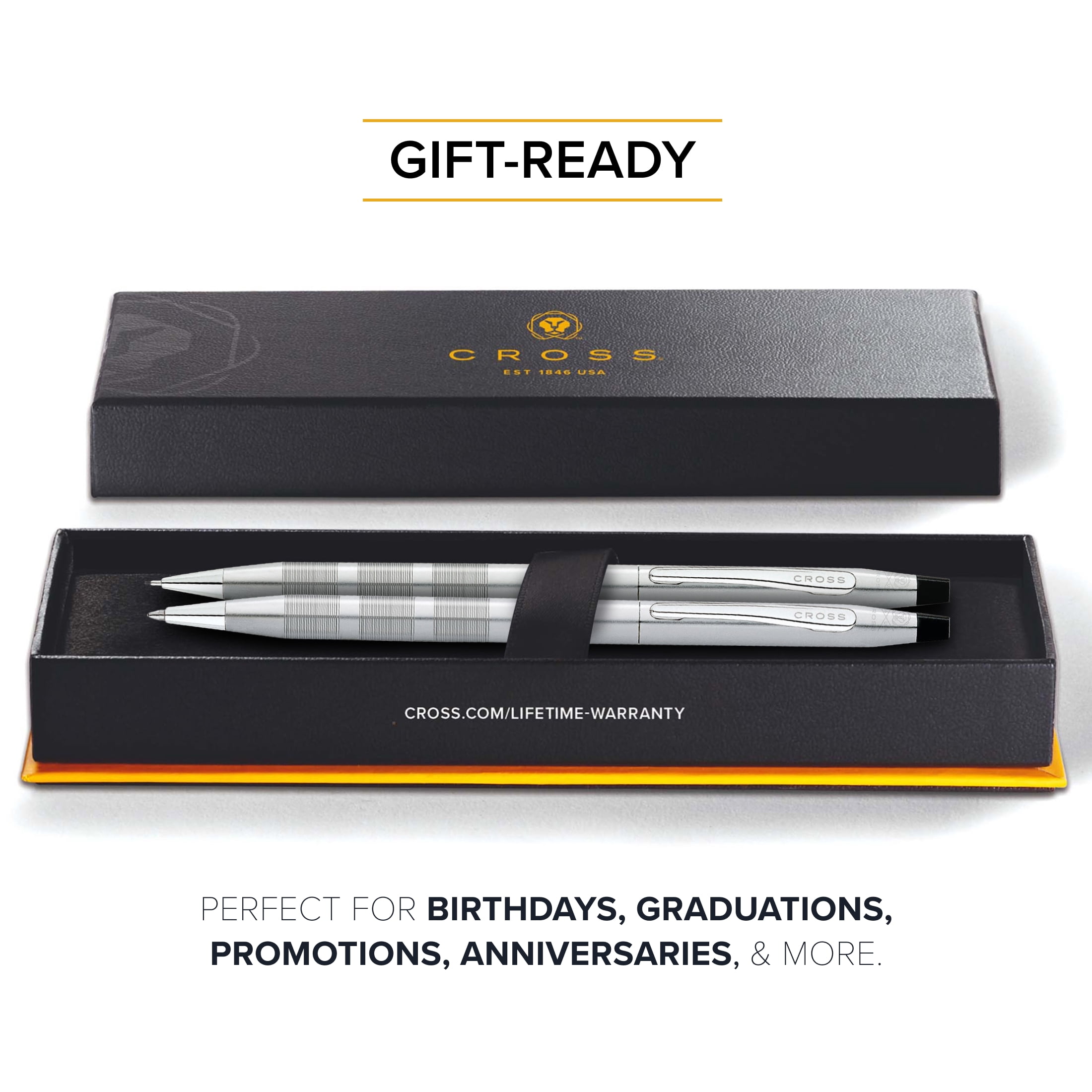 Cross Classic Century Refillable Medium Ballpoint Pen and 0.5mm Pencil Set, Includes Premium Gift Box - Satin Chrome