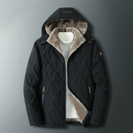 Men's Coats And Jackets Hooded Men Solid Casual Thicken Hooded Zipper Winter  Keep Warm Windproof Jacket Coats Black M JE 