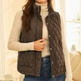 thumbnail image 3 of Nfurl Women's Quilted Vests Loose Fit Zip Up Stand Collar Puffer Vest Casual Outerwear Warm Solid Color Sleeveless Fall Jackets with Pockets Coffee XXL, 3 of 6