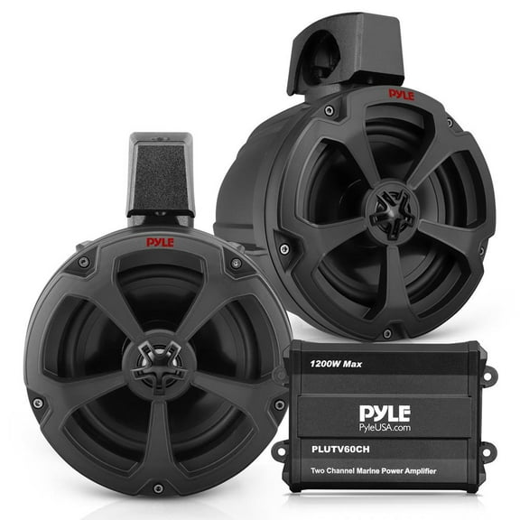 Pyle 6.5" Water-Resistant Off-Road Speakers - 2 Channel Rated Amplifier - ATV, UTV, 4x4, Jeep, Wired RCA, for Boat Stereo Speaker and Other Watercraft (1200 Watts)