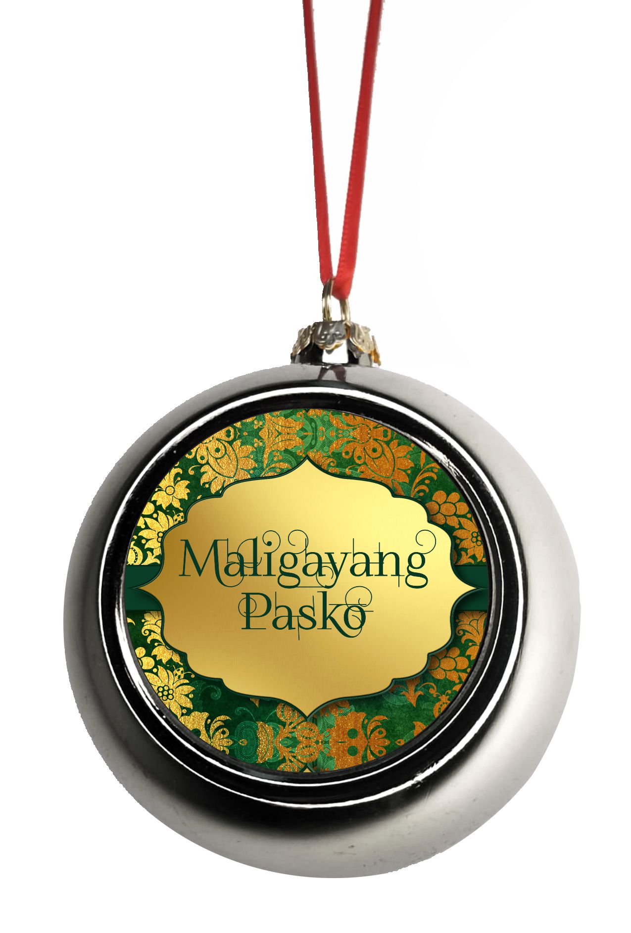 Maligayang Pasko  Merry Christmas in Filipino Ornaments Silver Bauble