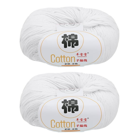 Uxcell 100% Cotton Yarn, 2 Packages of 100g/3.53oz(Per Skein 50g/137yards)/White