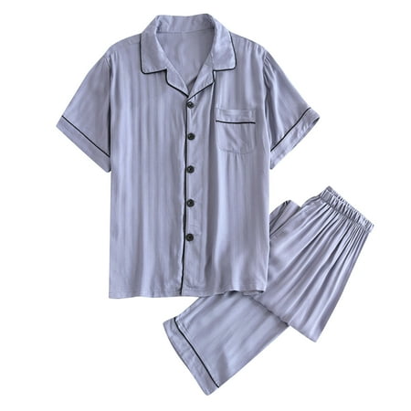 

BELLZELY Womens Pajamas Plus Size Clearance Men Casual Solid Button Cardigan Turndown Short Sleeve Loungewear Pajama Pants Set