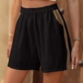 thumbnail image 2 of USSUMA Womens Colorblock Patchwork Wide Leg Five Inch Inseam Shorts High Waist Elastic Waist Pull On Breathable Cotton Blend Relaxed Fit Casual Summer Beachwear Travel, 2 of 7
