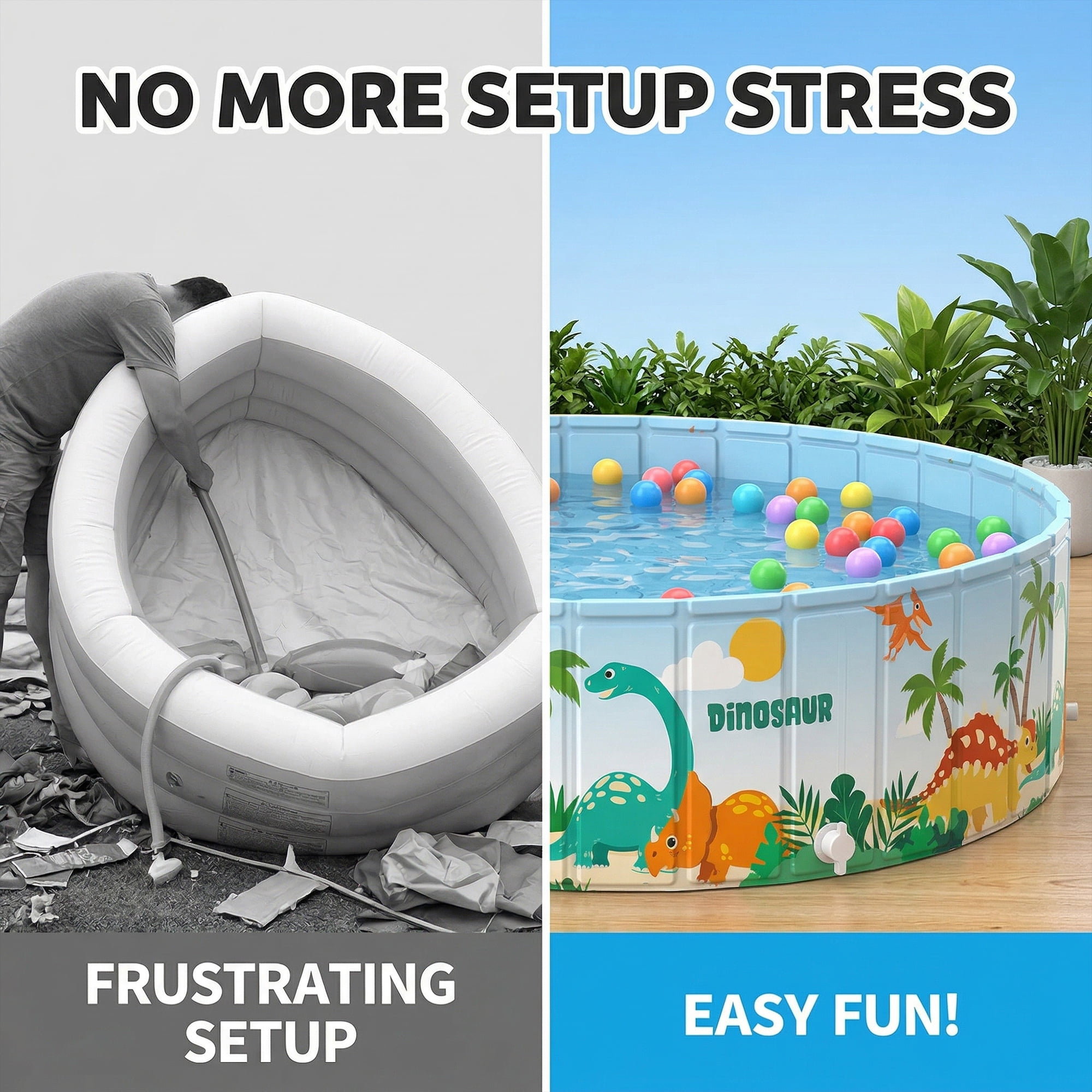 Everkeen 63" Large Foldable Swimming Pool for Kids, Hard Plastic Anti-Slip Dog Pool Indoor Outdoor Kiddie Family Pool