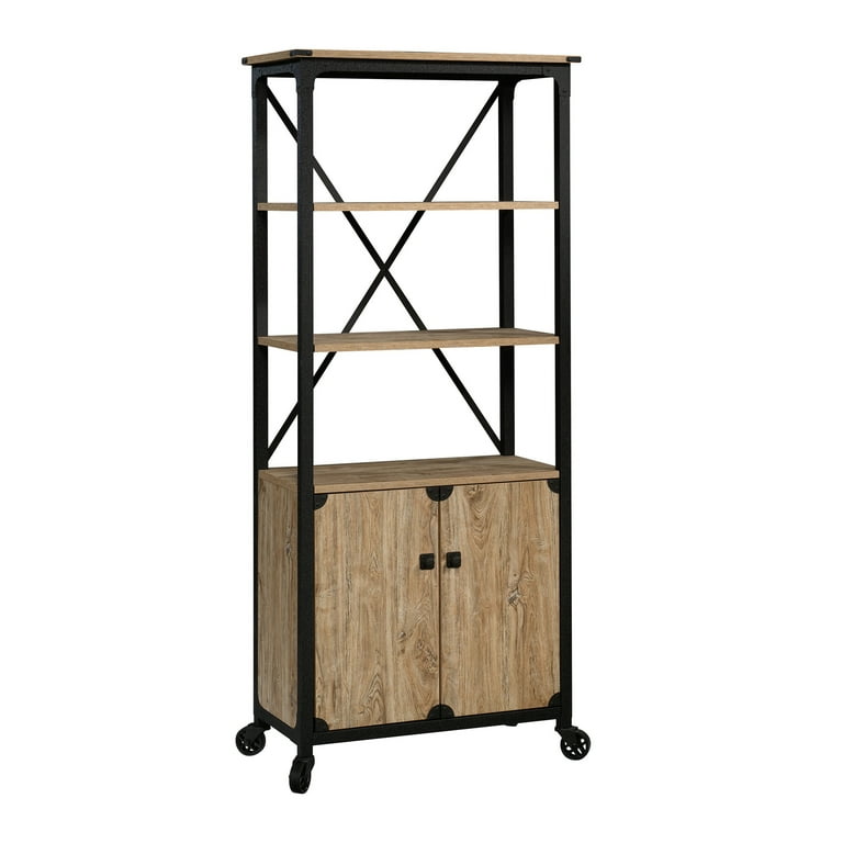 Sauder Steel River Metal Wood 3 Shelf Bookcase with 2 Door Storage Milled Mesquite Finish