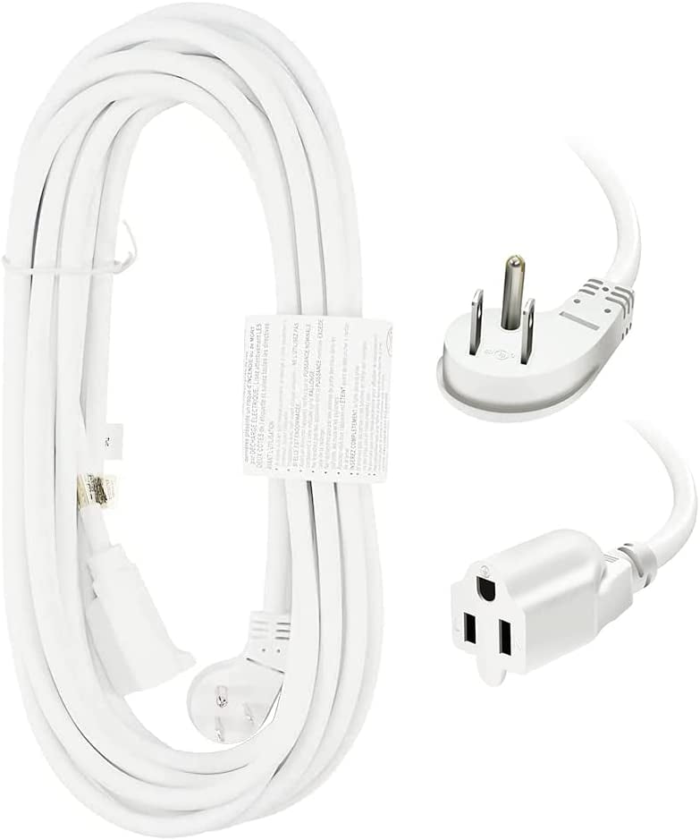 EP 25 Ft 16/3 Flat Plug Indoor Extension Cord, White Low Profile Extension Cable
