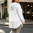 thumbnail image 5 of Women Plus-Size Long Hooded Sweatshirt Drawstring Long Sleeve Curved Hem Hoodie Tops With Kangaroo Pocket Casual Loose Daily Outerwear White L, 5 of 6