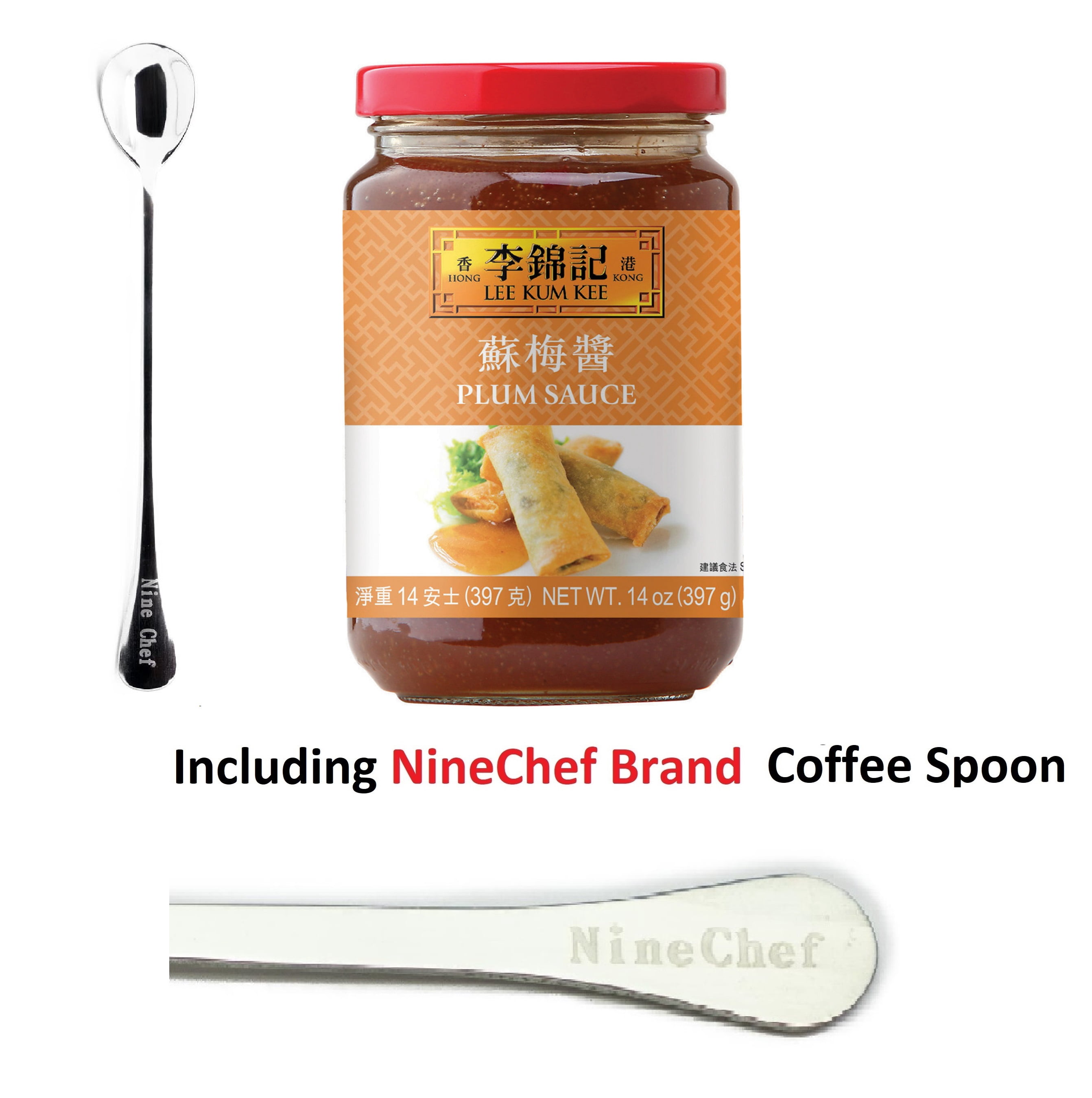 NineChef Bundle - Lee Kum Kee Plum Sauce 14-Ounce Jars (Four Bottle) + 1 NineChef Brand Spoon