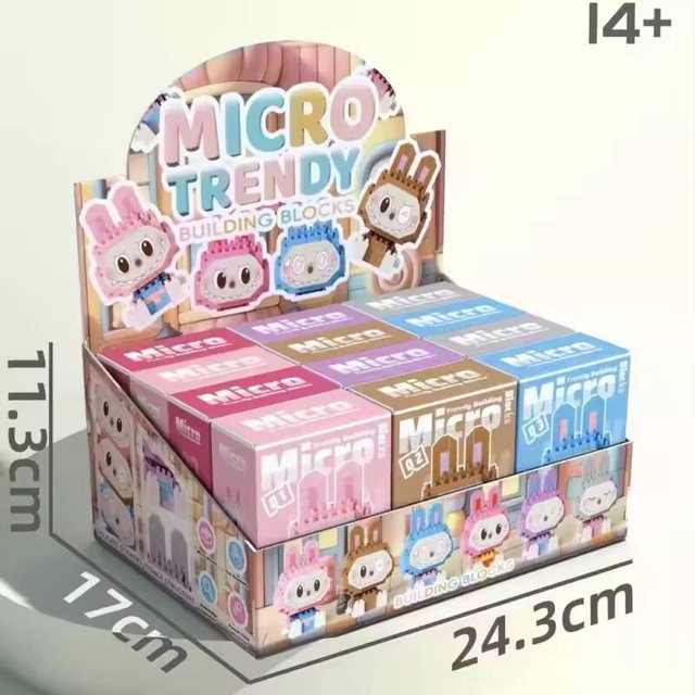 Caja ciega Labubu de 12 Uds., juguetes de partículas pequeñas y micropartículas para ensamblaje de rompecabezas para niños, caja ciega de regalo, caja de regalo misteriosa