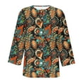 thumbnail image 7 of Taqqpue Womens 3/4 Length Sleeve Tops Fall Dressy Casual Floral Printed Crew-Neck Half Sleeve Button T Shirt Loose Fit Plus Size Blouse Tops, 7 of 7