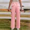 thumbnail image 5 of CPNG Teen Girls Solid Color Baggy Leg Wide Leg Cargo Denim Pants Trendy Loose Casual Denim High Waist Cargo Jeans(Pink,4-5 Years), 5 of 8