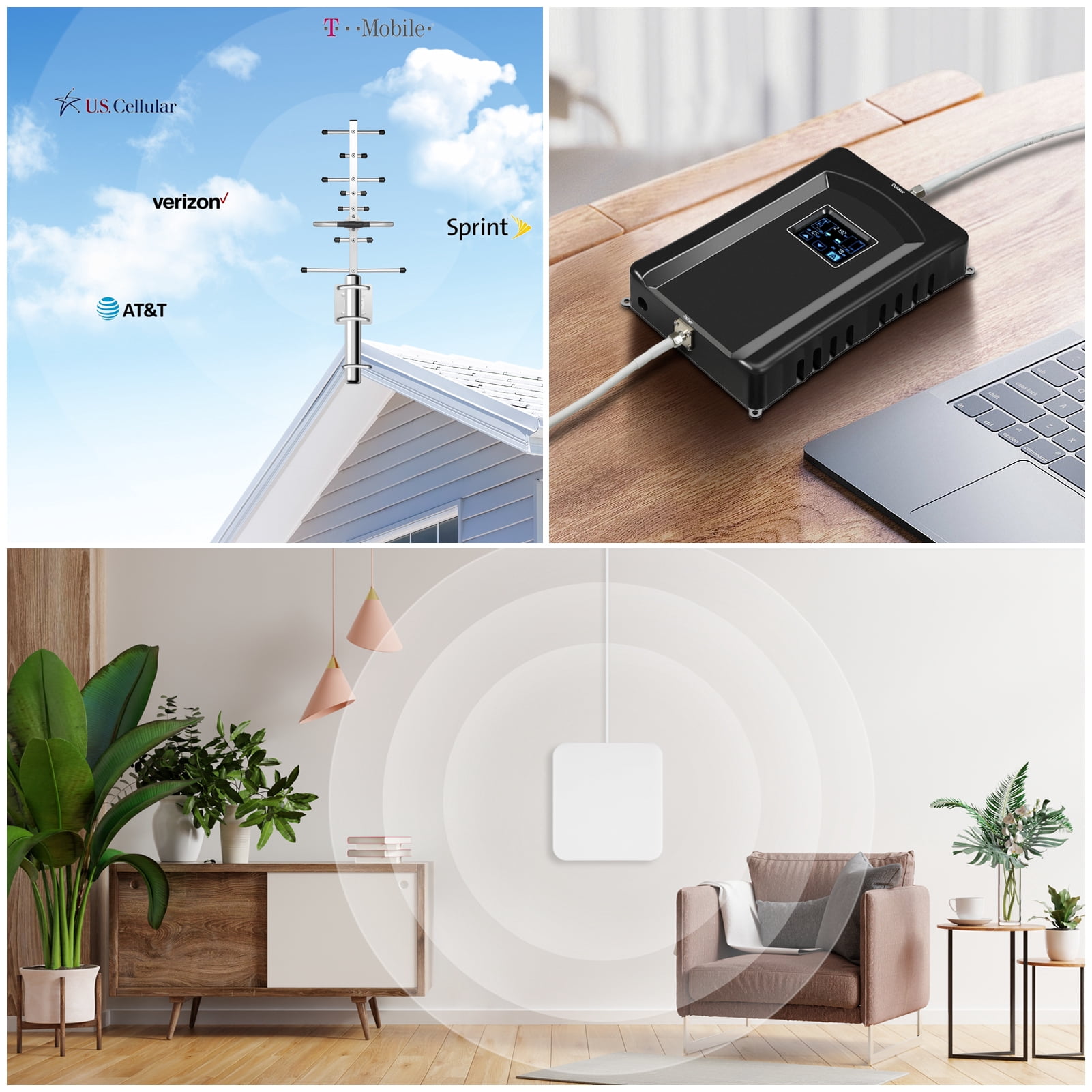 Cell Phone Signal Booster for Home,Up to 5000 Sq ft Black,Cell Phone Booster for Band 66/2/4/5/12/17/13/25,Boosts 5G 4G LTE for Verizon AT&T T-Mobile All U.S. Carriers, FCC Approved
