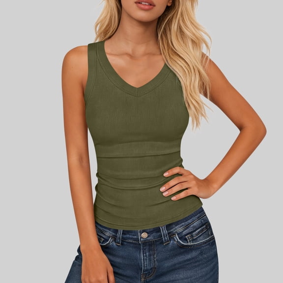 OSFVNOXV Juniors Crop Tops Y2K Ribbed Knit Summer Tank Top Sleeveless Casual Quick Drying Gym Workout Camisoles 2026