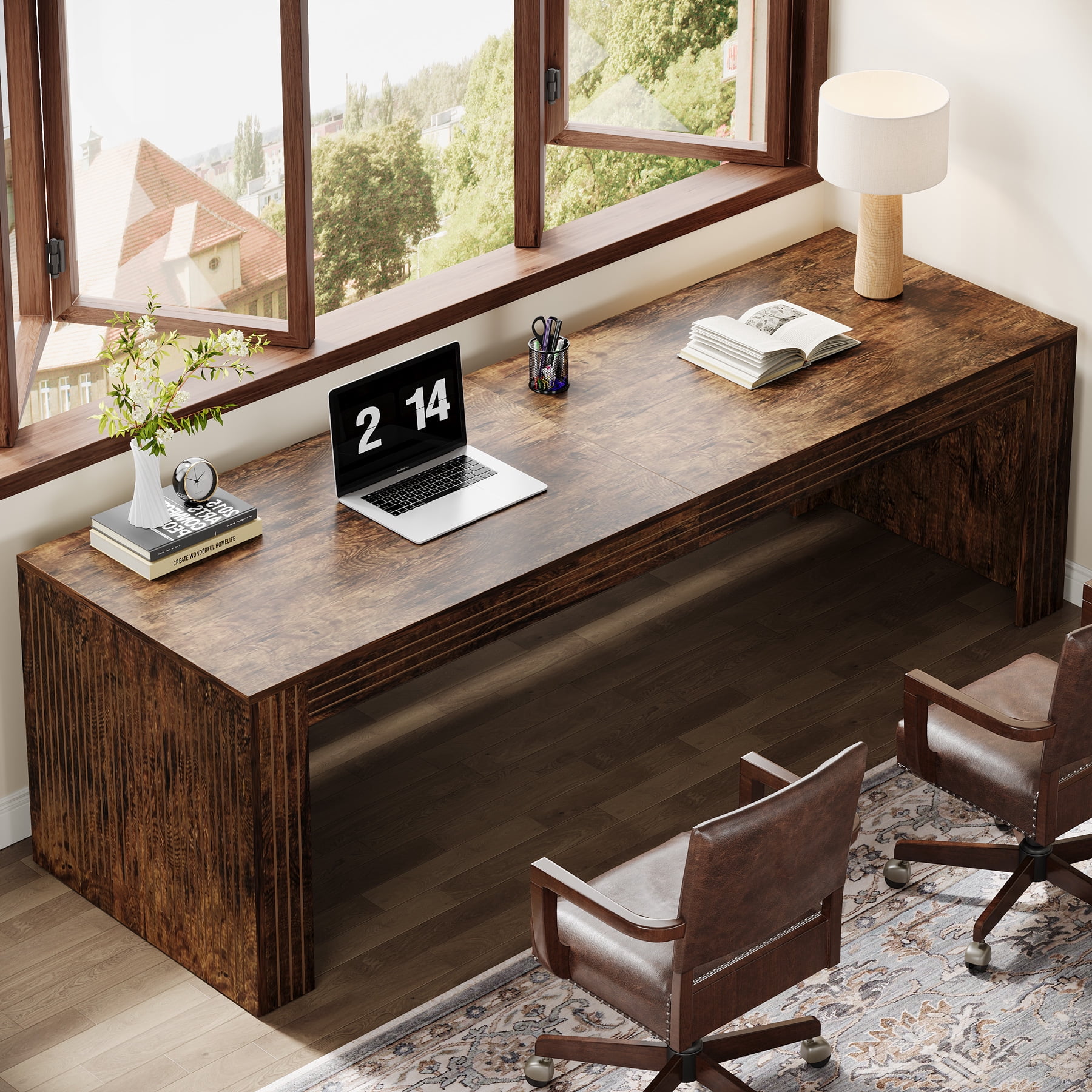 Tribesigns 79-inch Extra Long Desk, Two Person Desk for Home Office, Wooden Long Computer Double Desk, Writing Study Table for Office, Vintage Brown